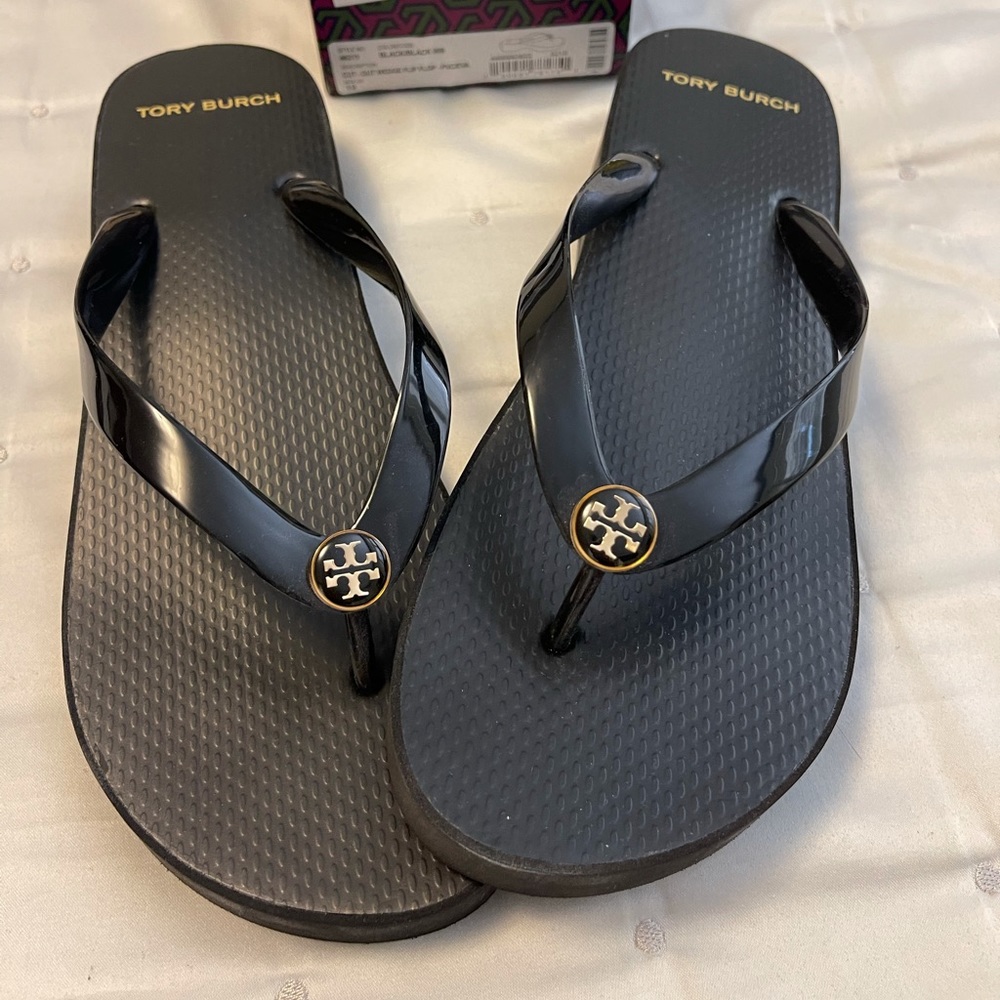Tory Burch wedge flip flops size 10